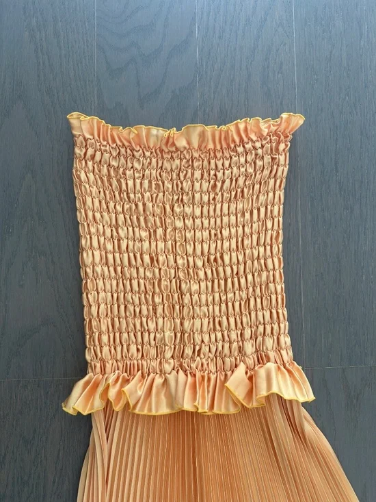 L'IDEE MAYA Yellow Gold Strapless Pleated Maxi Dress Stretch - US 8 - Picture 5 of 9